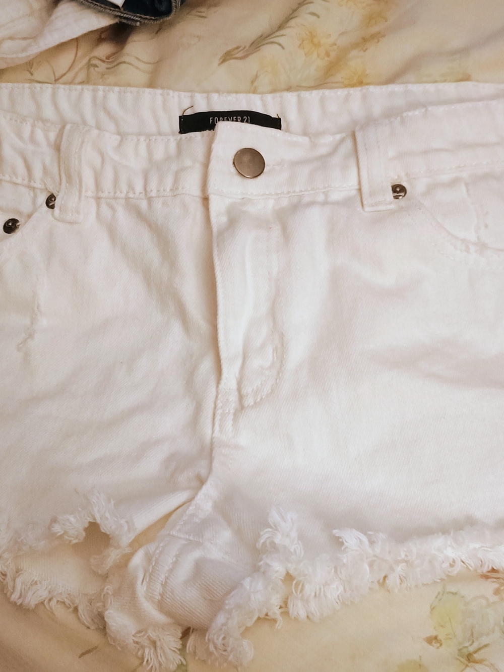 Forever 21 White Distressed Denim Shorts